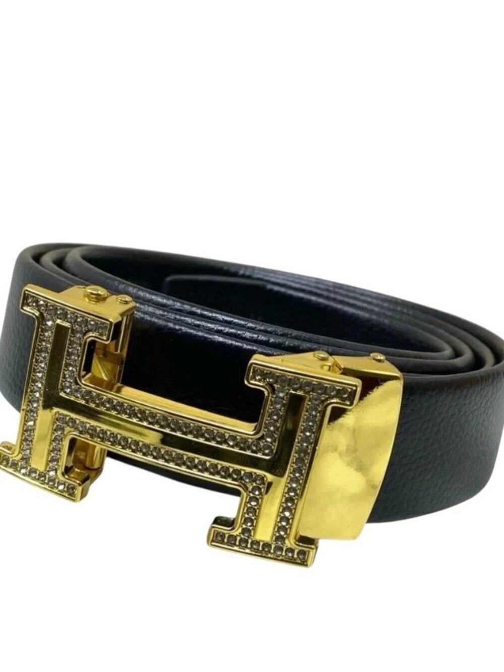 Elegant Fashion Belt Rhinestone Gold Buckle PU Leather Black Length 49 in new